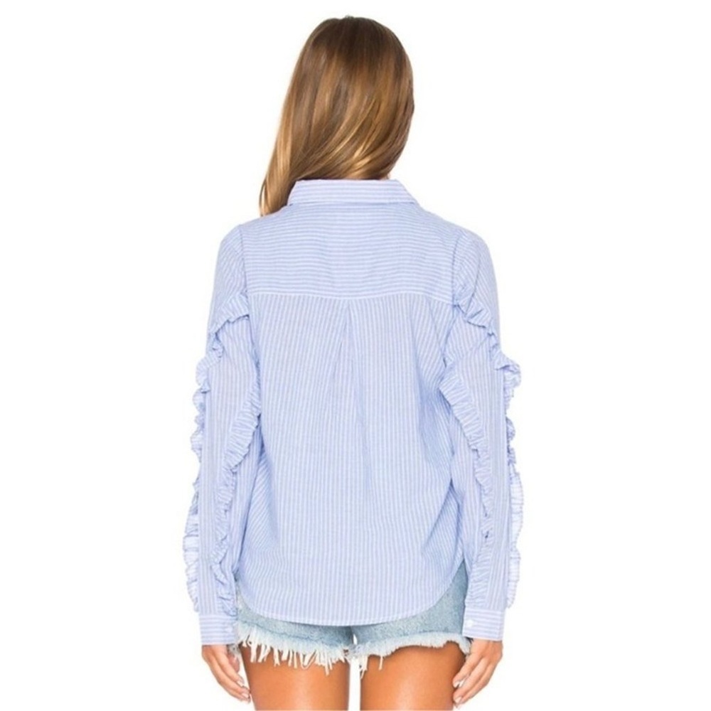 NWT Rails Lizzi Button Front Pinstriped Ruffle Trim Blouse Top Coastal Size M - Picture 2 of 9
